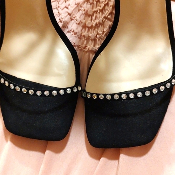 bebe BLACK VELVET and RHINESTONE TIE UP STILETTO HEELS SIZE 9 - Picture 4 of 10